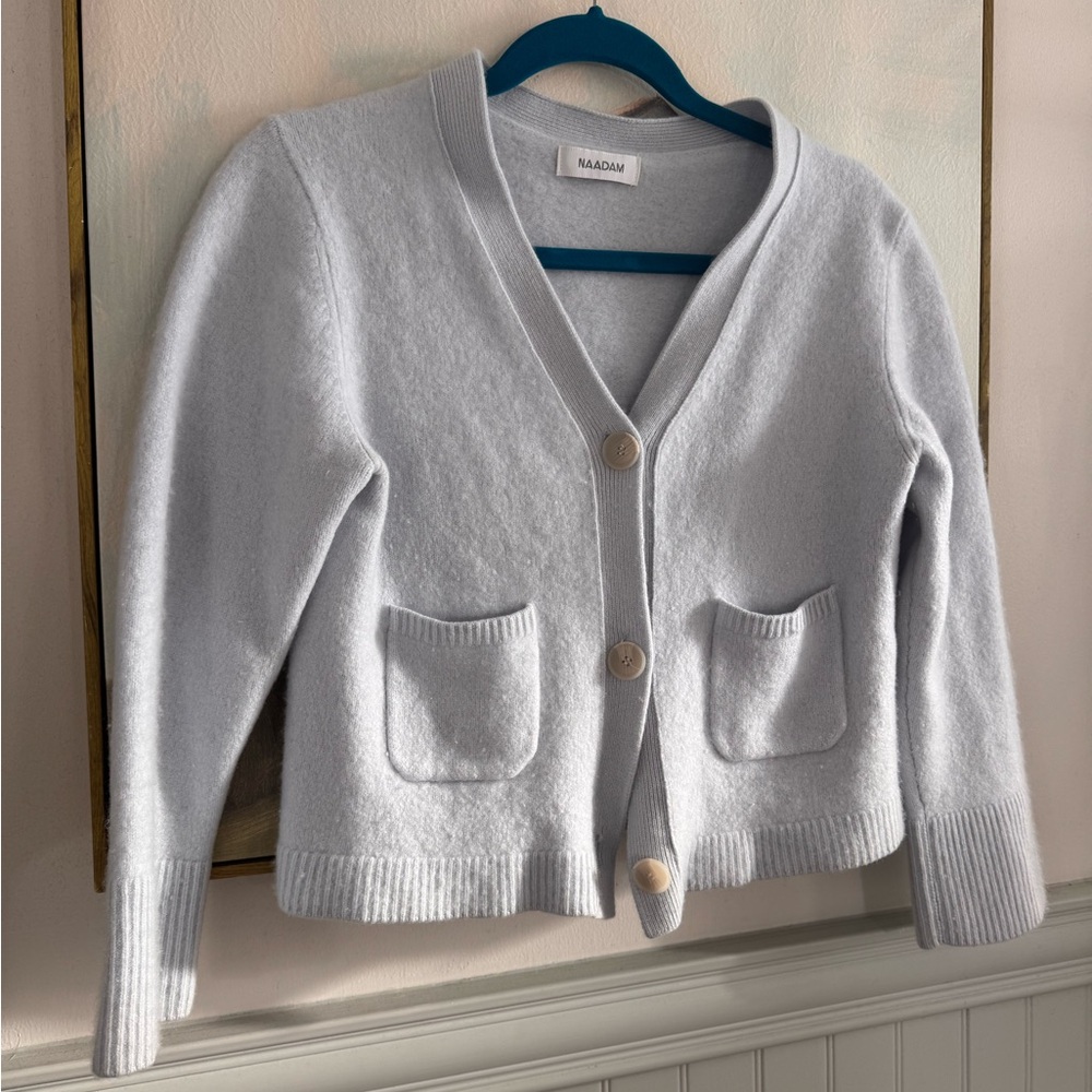 Naadam Light Blue 100% Cashmere Cardigan w Pockets Size S - Picture 2 of 6